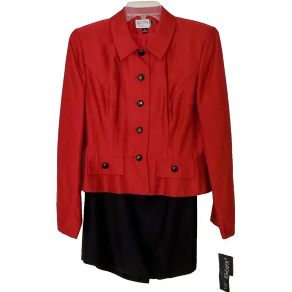 Kasper ASL Skirt Suit Sz 6 Red Blazer Black Knee Length Career Church Boss Lady - Picture 1 of 16
